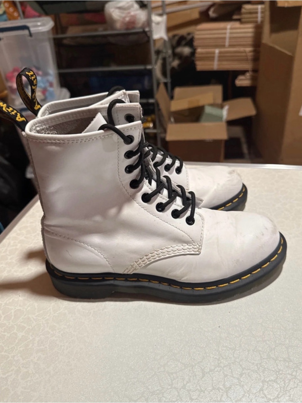 Dr. Martens White Lace-Up Combat Boots with Black Laces